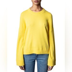 Zadig & Voltaire Sz S Livia Co Smoo Cotton Yellow Knit Flare Sleeves Sweater
